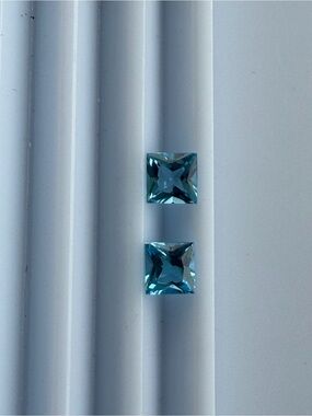 Square Blue Gemstone Pair - Faceted Princess Cut 1.42 carats
